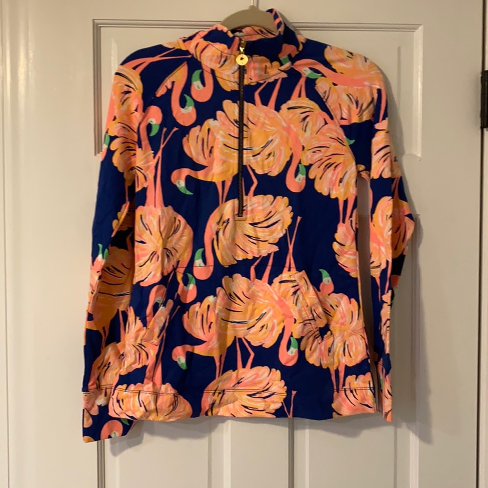 Lily Pulitzer 1/2 zip stretch flamingo top